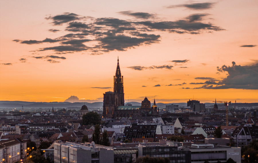 Horizon de Strasbourg au coucher du soleil