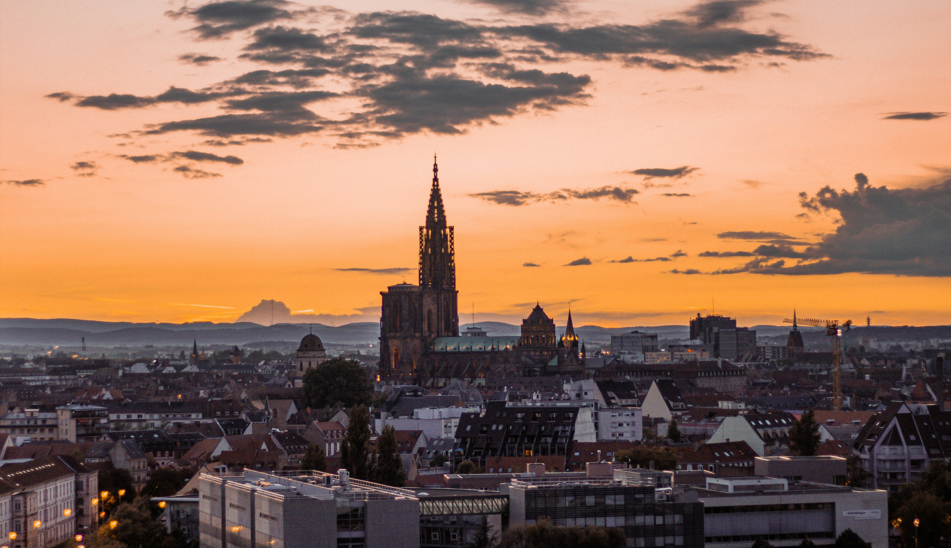 Horizon de Strasbourg au coucher du soleil