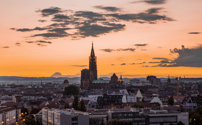 Horizon de Strasbourg au coucher du soleil