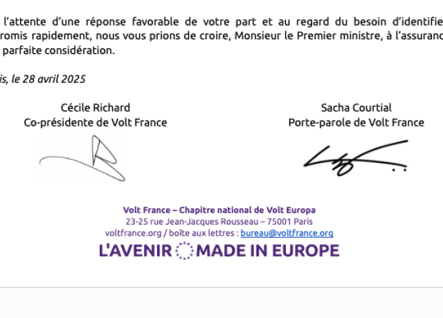 Signatures au bas d'une lettre au premier ministre français