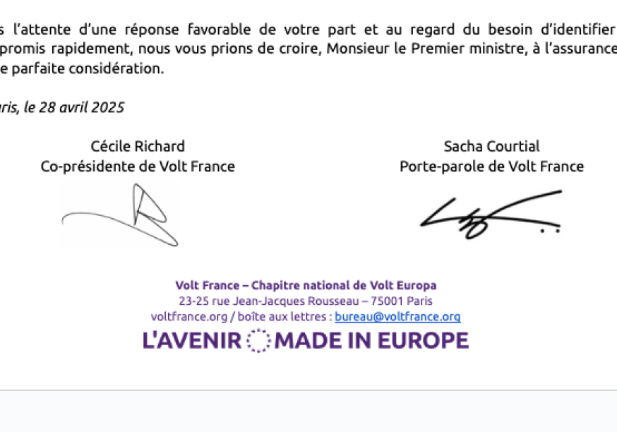 Signatures au bas d'une lettre au premier ministre français