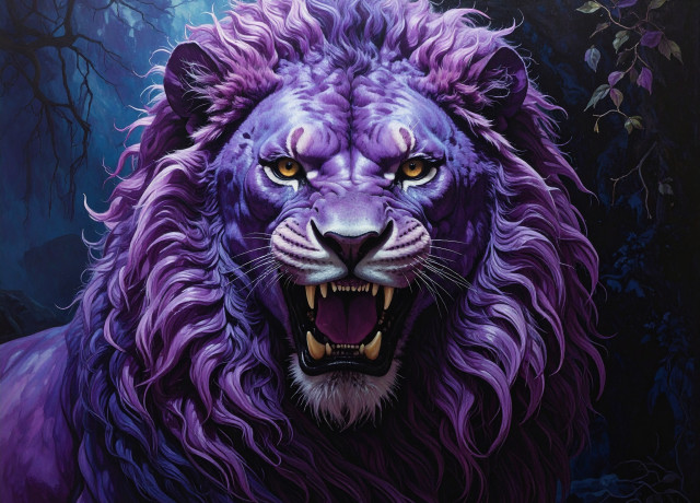 Lion violet grognant
