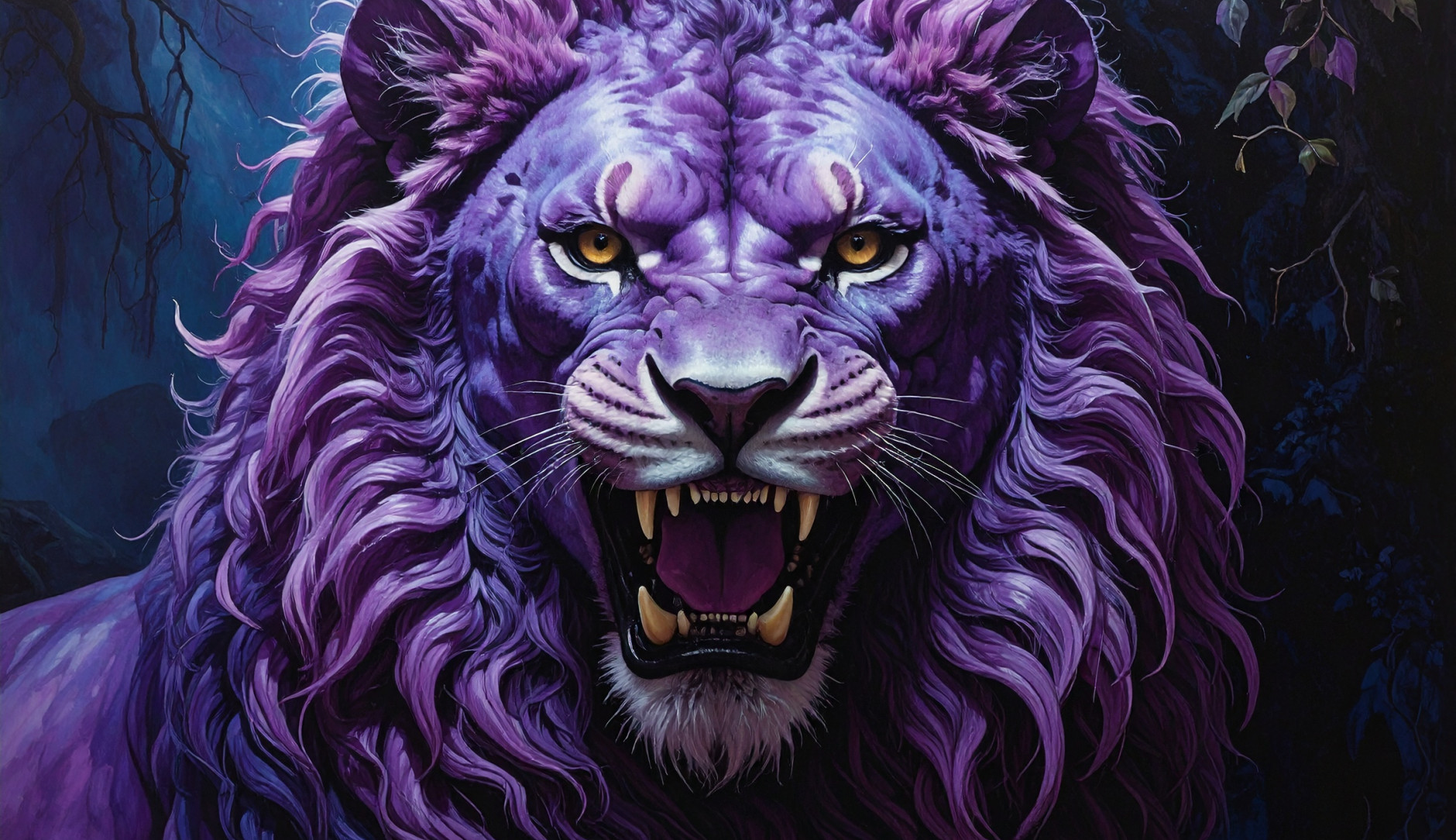 Lion violet grognant