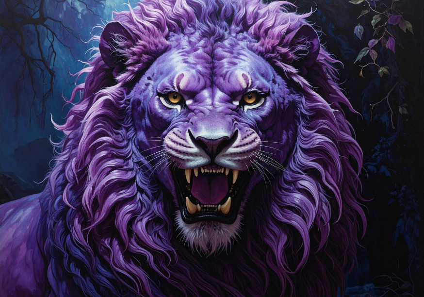 Lion violet grognant