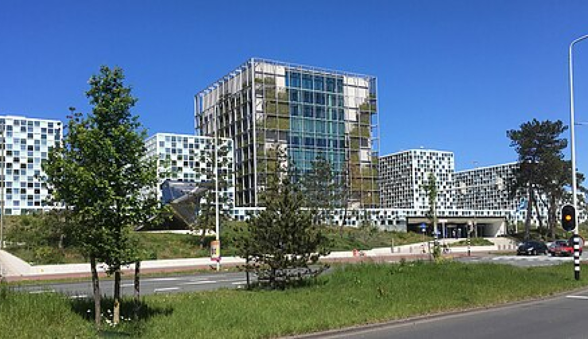 bâtiment cour pénale internationale avec jardin