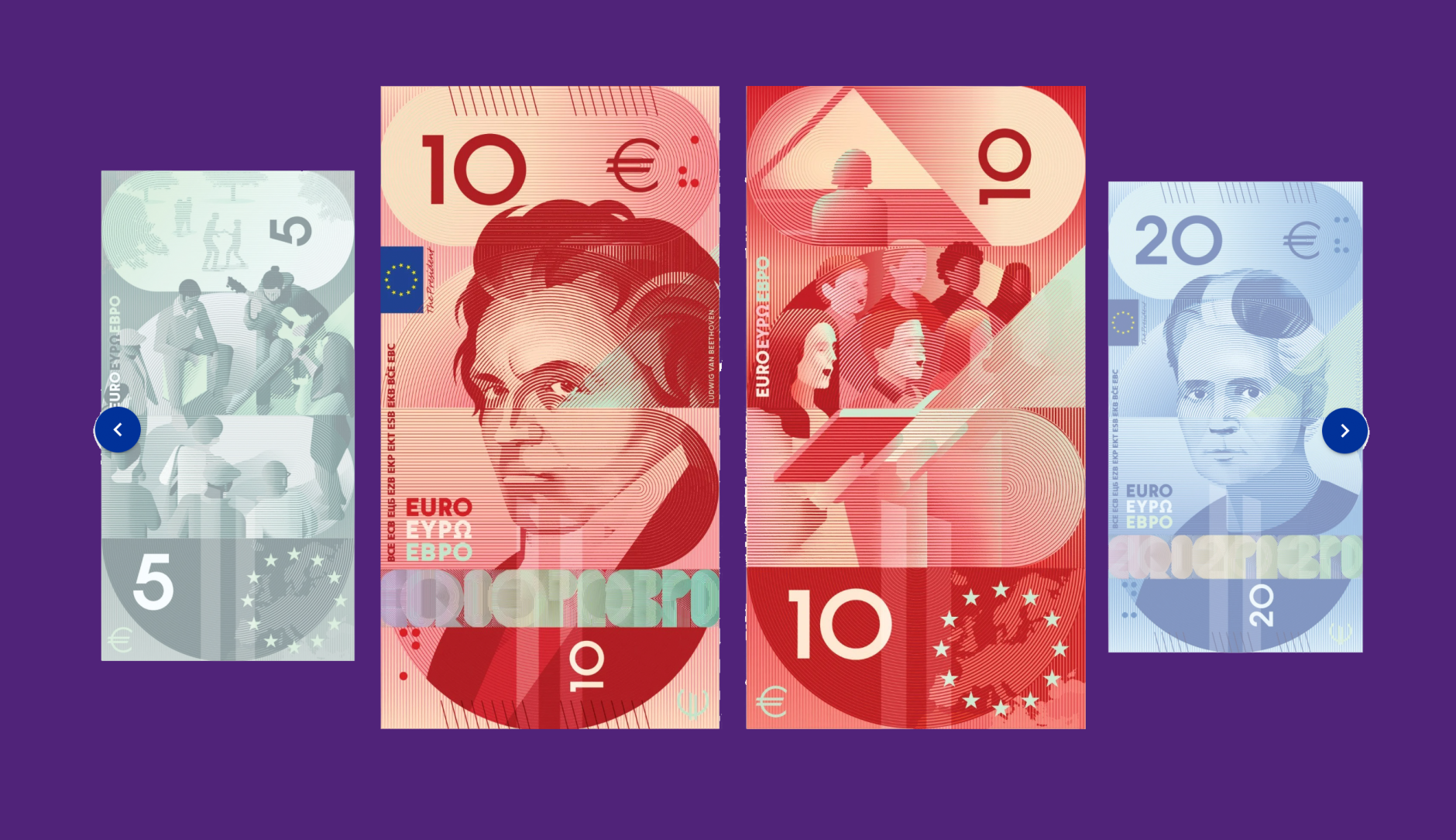 Quelques-unes des options envisagées pour les nouveaux billets en euros