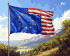 Un drapeau européen flottant devant un drapeau américain