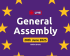 Des étoiles européennes sur fond violet derrière les mots « Assemblée générale » en anglais.