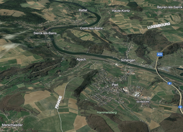 A 3d map of the geography near Schengen