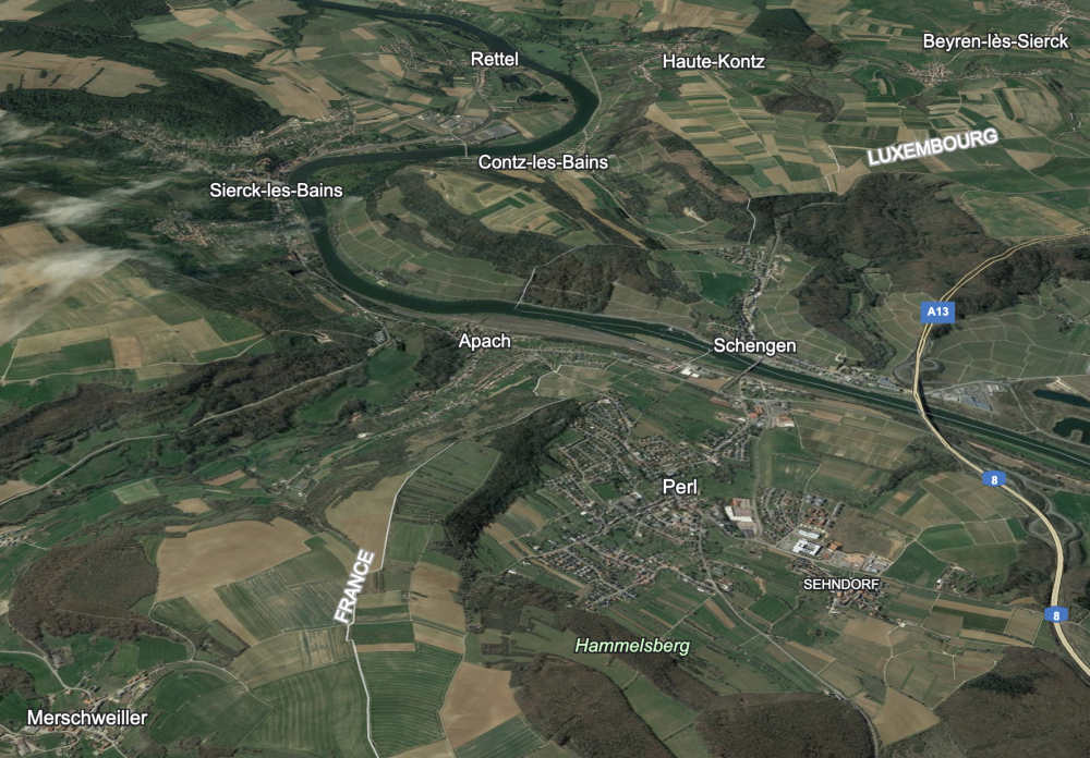 A 3d map of the geography near Schengen