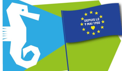 affiche blue et verte sur fond blanc drapeau européen