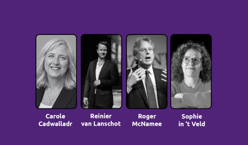 Portraits de Carole Cadwalladr, Reinier von Lanschot, Roger McNamee et Sophie in 't Veld