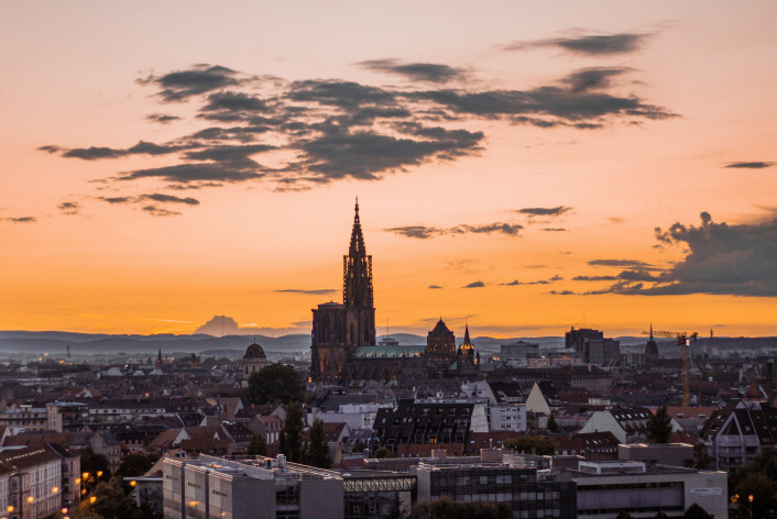 Horizon de Strasbourg au coucher du soleil