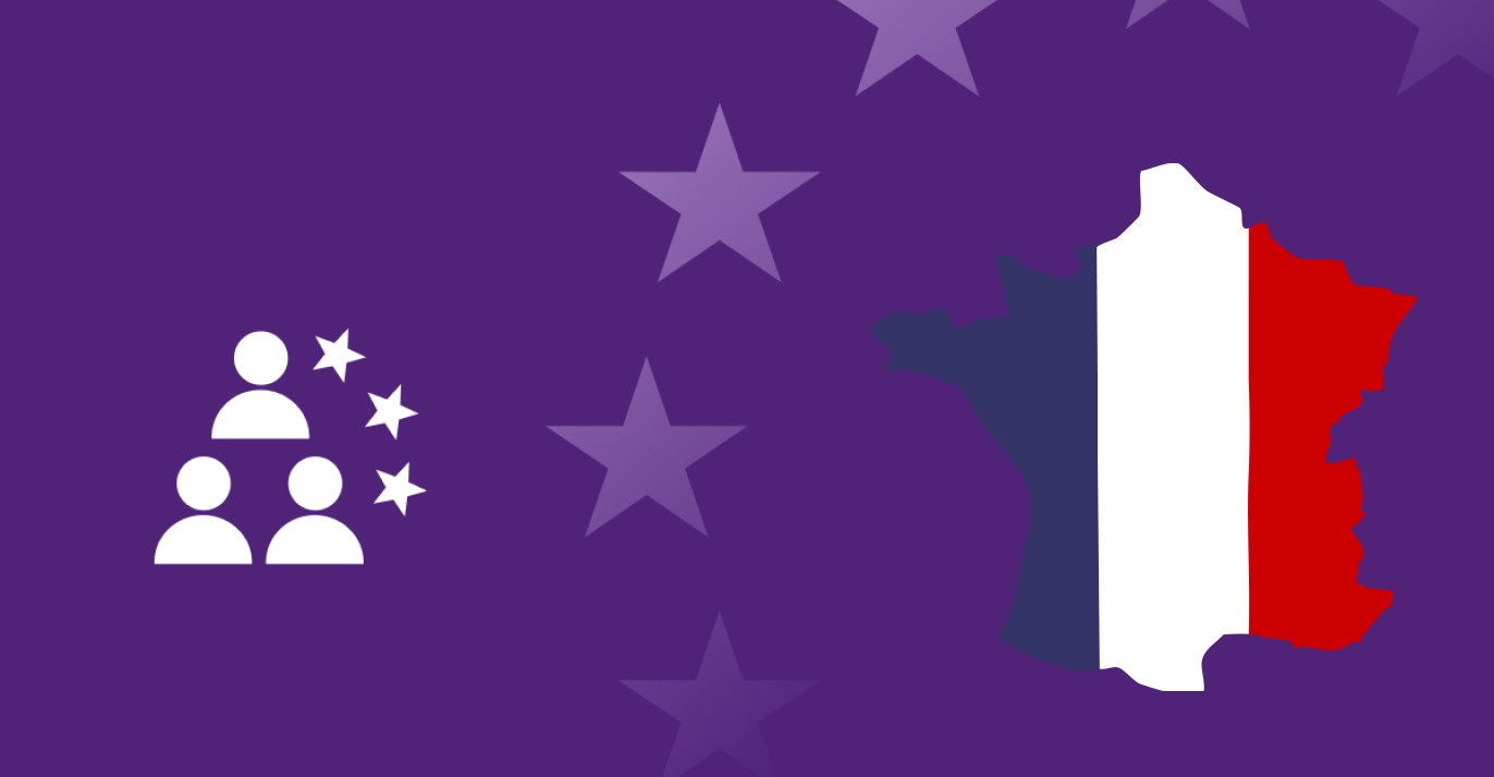 Graphique représentant les icônes des élus, des étoiles européens et un contour tricolore de la France.