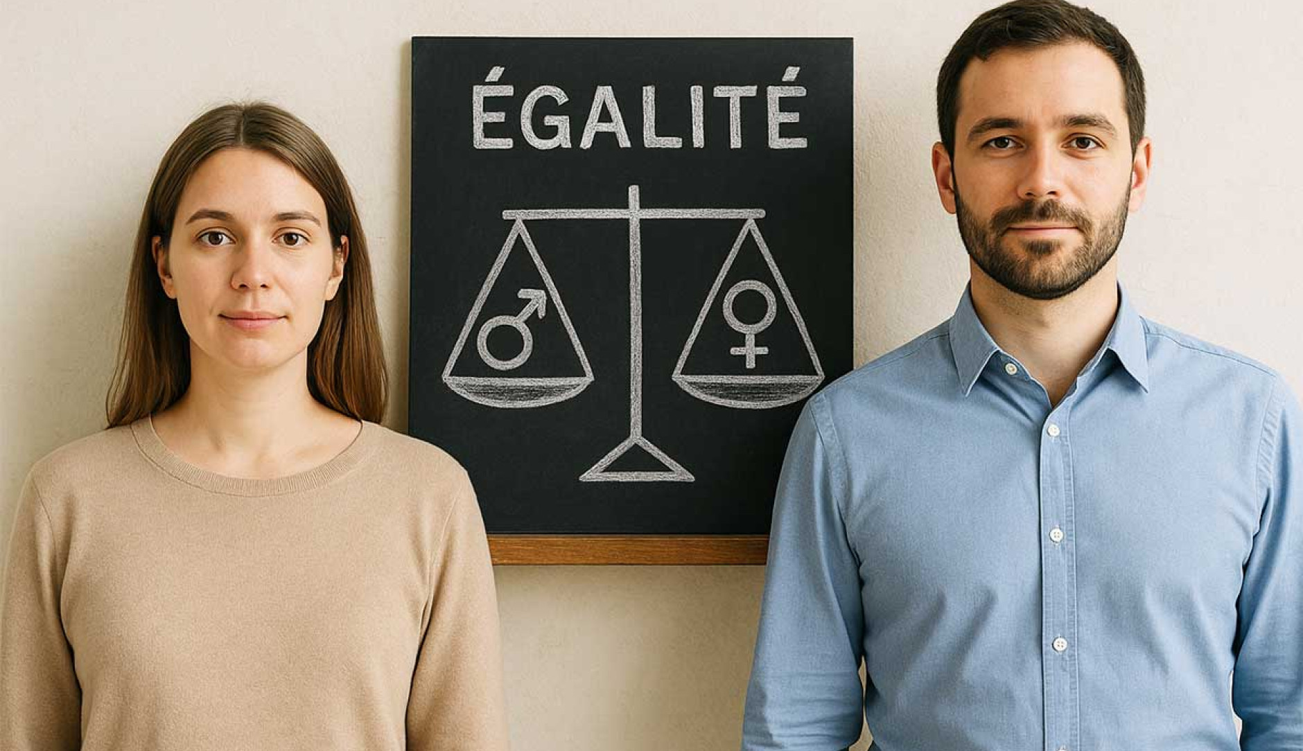 homme et femme tableau noir dessin  balance